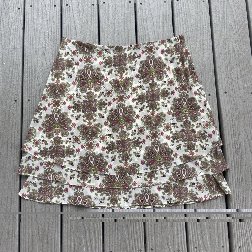 Nicole by Nicole Miller Womens 16 Floral Paisley Tiered A-Line Skirt Boho Lined